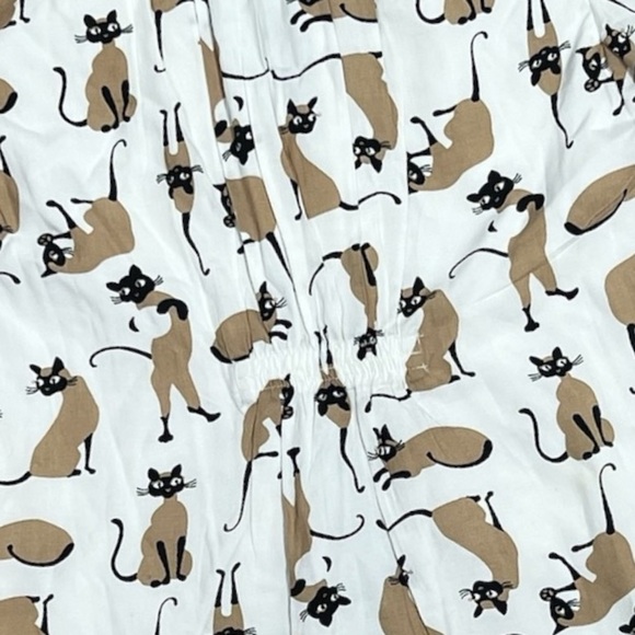 Gymboree Girls Size 7 Retro Cat Print Button Down Shirt White Black Tan - Picture 6 of 6